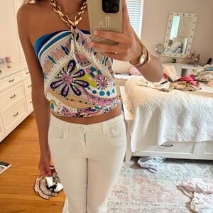 Scarf Tie Top with Chain Halter Neck